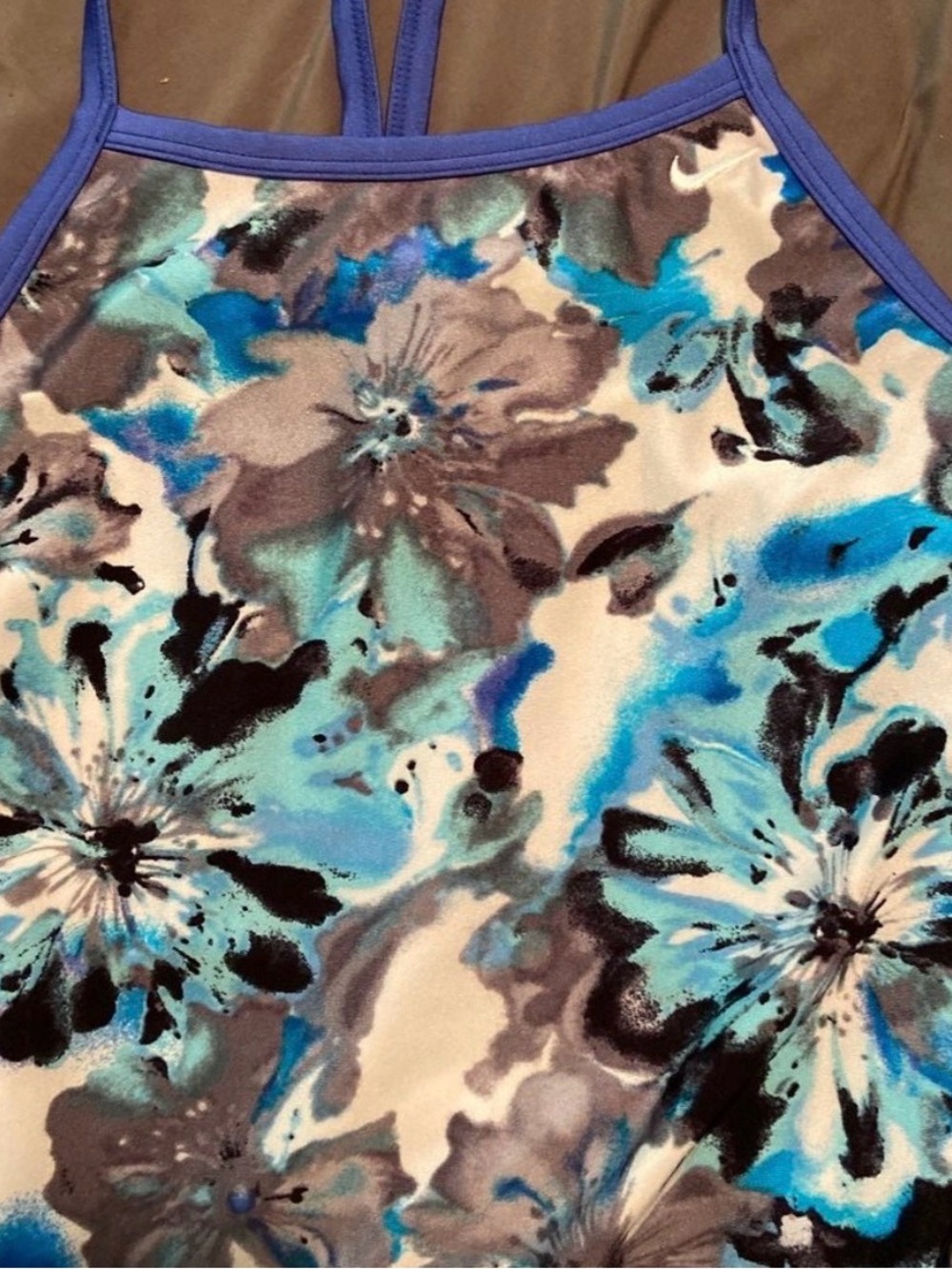 Nike Blue, Turquoise & Gray Floral One-Piece Swimsuit